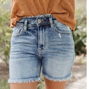KANCAN Denim Cutoff Shorts High Rise With Frayed Hem & Waistband Size Large/29